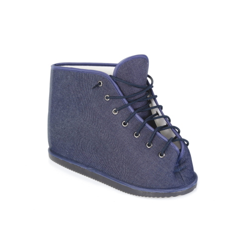 Scarpa coprigesso ambidestra, tessuto resistente tipo jeans, per protezione di gesso o bendaggio rigido durante la deambulazione, ampia vestibilità senza comprimere l'arto, facile calzamento e rimozione, misura 39/40 (tg. M).