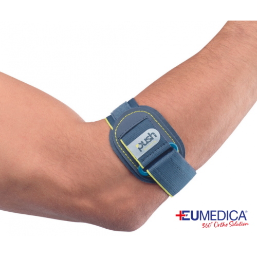 Tutore Epicondilite Push Sports Eumedica - Misura unica: allevia il dolore da epicondilite/epitrocleite con cuscinetto viscoelastico anti-scivolamento, perfettamente tollerato.