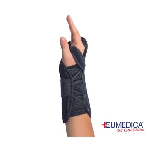 Ultra Fit Lacci Polsiera funzionale Eumedica - Destra - Taglia M: chiusura a lacci con tirante unico, stecche modellabili. Indicata per artrosi, tenosinoviti, distorsioni, fratture del polso.