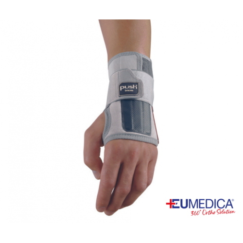 Tutore Polso PUSH Med Eumedica - Destra - Misura 3: doppio supporto dorsale/palmare con stecche modellabili. Indicato per distorsioni polso moderate-gravi, strappi, tendiniti, artrosi.