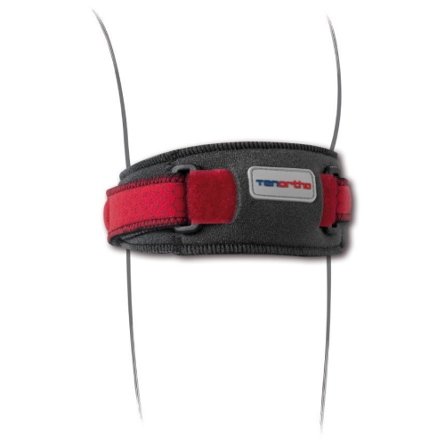 T&ON Tenortho: Pressore sottorotuleo in fibra di carbonio. Tessuto in C6Tex. Pressore integrato in materiale espanso. Doppio passante per trazione bilanciata. Chiusura a velcro.