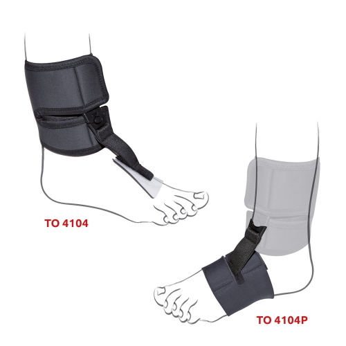 SPRING-UP - TO4104 / 4104P Tenortho: Supporto dinamico per piede ciondolante e bendaggio per piede nudo. Tessuto in moltoprene espanso accoppiato a vellutino elastico ad alta tenuta e C6Tex. Chiusura con regolazione a velcro.