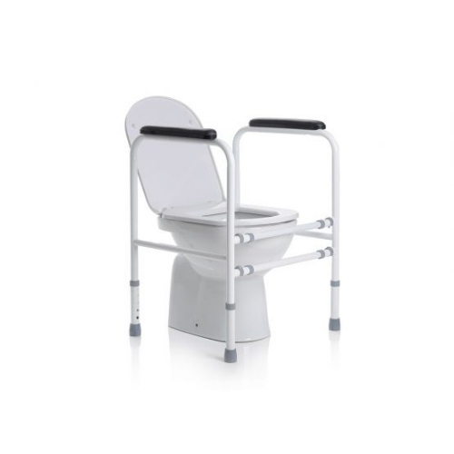Sostegno per WC in acciaio verniciato, regolabile in altezza e larghezza, Serie Onda. Portata max 136 kg, regolabile in larghezza e altezza, braccioli imbottiti, struttura in alluminio verniciato.