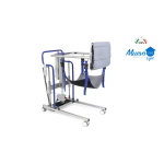 Sollevatore elettrico Light, portata max 135 kg, sollevamento elettrico, telecomando per sollevamento elettrico, apertura gambe tramite leva manuale, pulsante di emergenza, 5 ruote di cui 2 posteriori frenanti.