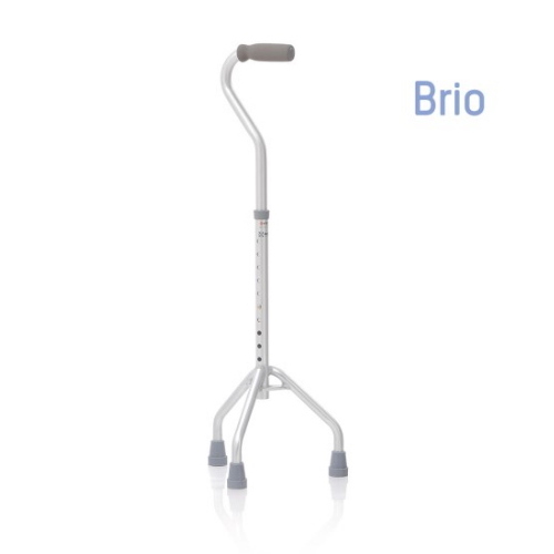 Tripode con manico aperto, impugnatura anatomica - Brio, portata max 130 kg, confezione da 4 pezzi, struttura interamente realizzata in alluminio anodizzato, puntali antiscivolo in gomma morbida, altezza regolabile.