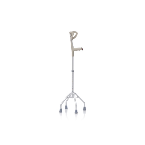 Quadripode con appoggio antibrachiale, impugnatura anatomica - Brio, portata max 100 kg, confezione da 4 pezzi, struttura interamente realizzata in alluminio anodizzato, puntali antiscivolo in gomma morbida, altezza regolabile.