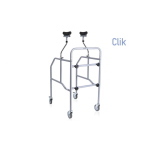 Deambulatore smontabile con appoggio sottoascellare in acciaio verniciato, 4 ruote piroettanti Ø 10 cm (2 con freno). Appoggi imbottiti regolabili. Portata max 130 kg, struttura in acciaio verniciato, appoggio imbottito regolabile.