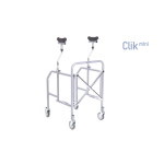 Deambulatore pieghevole con appoggio sottoascellare in acciaio verniciato, ingombro ridotto (Click mini). 4 ruote piroettanti Ø 10 cm (2 con freno). Portata max 130 kg, struttura in acciaio verniciato, appoggio imbottito regolabile.