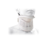 Collare cervicale rigido tipo Schanz con mentoniera, taglia S, lunghezza regolabile 35-40 cm, altezza 11,5 cm, in poliestere e vinile, struttura in poliestere e vinile, regolabile in altezza e lunghezza con chiusura in velcro, fori per la traspirazione.