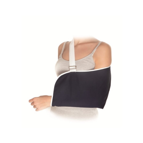 Reggibraccio in raso di cotone, taglia S, lunghezza 34 cm, altezza 19,5 cm, con lacci di chiusura regolabili, struttura in raso di cotone, disponibile in 3 taglie, indicato per persone con necessità di supporto o immobilizzazione dell'arto superiore.