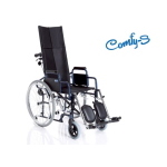 Carrozzina pieghevole ad autospinta con schienale prolungato, seduta 40 cm, colore blu, larghezza 62 cm: pieghevole ad autospinta con schienale reclinabile a pistoni, telaio a crociera singola in acciaio verniciato, ruotini antiribaltamento.