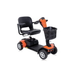 Scooter elettrico smontabile pieghevole, colore bianco, seduta L 43 cm. Motore 350W, velocità max 6 km/h, autonomia oltre 21 km, portata max 149 kg, sedile girevole e ribaltabile, sospensioni e porta USB.