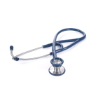 Stetofonendoscopio cardiologico in acciaio inox satinato - doppia testa ruotante per auscultazione cardiaca di precisione, olive morbide a vite, anello antifreddo su entrambi i lati, colore blu, latex free
