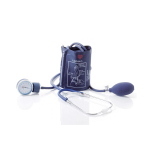 Sfigmomanometro ad aneroide per la misurazione manuale della pressione arteriosa - cassa standard blu, con fonendoscopio incluso, zero flottante, valvola a vite, bracciale in nylon a velcro, latex free