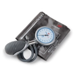 Sfigmomanometro ad aneroide palmare per la misurazione manuale della pressione arteriosa - testa ruotante ambidestra, a due tubi, valvola a bottone, bracciale in nylon a velcro, latex free
