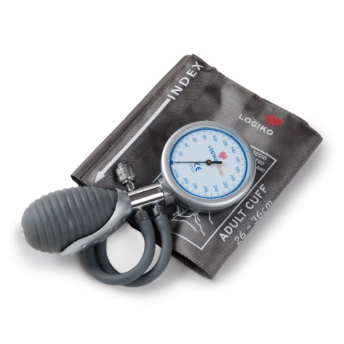 Sfigmomanometro ad aneroide palmare per la misurazione manuale della pressione arteriosa - testa ruotante ambidestra, a due tubi, valvola a bottone, bracciale in nylon a velcro, latex free