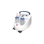 Aspimed 4.1, aspiratore chirurgico carrellato, 60 l/min, due vasi autoclavabili da 2 litri, uso continuo, quattro ruote antistatiche di cui due con freno, maniglia telescopica e deviatore di flusso automatico.