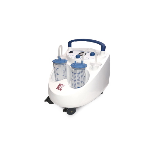 Aspimed 4.1, aspiratore chirurgico carrellato, 60 l/min, due vasi autoclavabili da 2 litri, uso continuo, quattro ruote antistatiche di cui due con freno, maniglia telescopica e deviatore di flusso automatico.