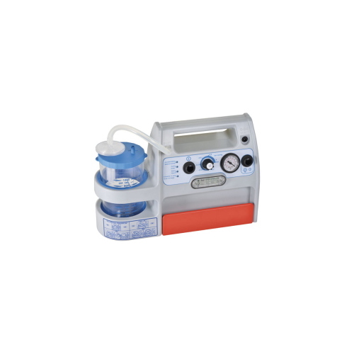 Aspimed 1.9, aspiratore chirurgico a batteria ricaricabile e rete, portata 30 l/min, vaso da 1 litro autoclavabile, aspirazione regolabile, autonomia 45 minuti, borsa con tracolla, peso 4,6 kg.