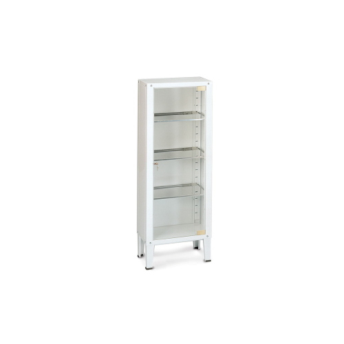Armadio per medicinali e strumenti in lamiera di acciaio verniciato a polveri, per studi medici e ambulatori, 1 anta in vetro temperato con serratura e guarnizione in gomma, 3 ripiani in acciaio inox regolabili, dim. 53x36x144 cm