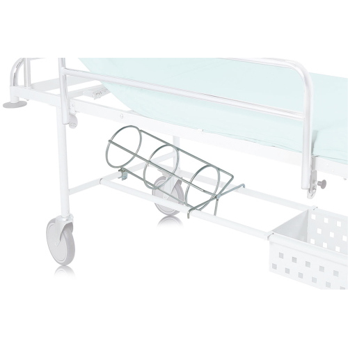 Porta bombola in acciaio per il fissaggio sicuro di una bombola di ossigeno durante il trasporto del paziente, diametro massimo 18 cm, accessorio optional compatibile con la barella da corsia BC100