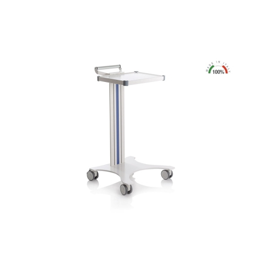 Carrello polifunzionale componibile EOLO monocolonna h 80 cm, ripiano 30x40 cm, base laser, sistema modulare personalizzabile con accessori optional, ruote antistatiche Ø 7,5 cm con freno, per il trasporto di materiali in ospedali e ambulatori