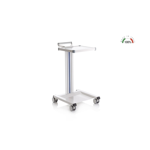 Carrello polifunzionale componibile EOLO monocolonna h 82 cm, ripiano 30x40 cm, base saldata, sistema modulare personalizzabile con accessori optional, ruote antistatiche Ø 7,5 cm con freno, per il trasporto di materiali in ospedali e ambulatori
