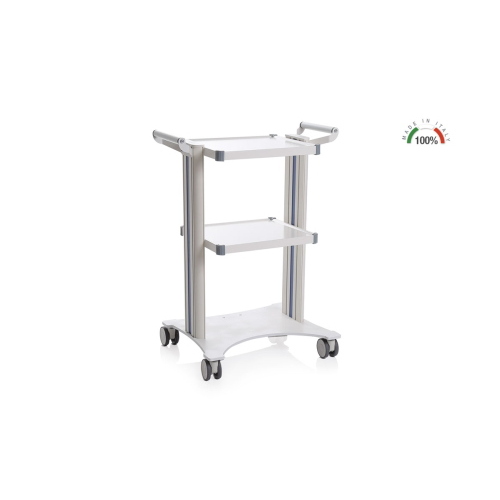 Carrello polifunzionale componibile EOLO a 2 colonne h 80 cm, 2 ripiani 35x40 cm, base laser, sistema modulare personalizzabile con accessori optional, ruote antistatiche Ø 7,5 cm con freno, per il trasporto di materiali in ospedali e ambulatori