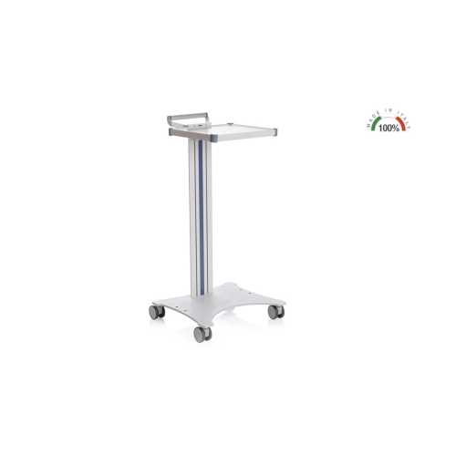 Carrello polifunzionale componibile EOLO monocolonna h 100 cm, ripiano 35x40 cm, base laser, sistema modulare personalizzabile con accessori optional, ruote antistatiche Ø 7,5 cm con freno, per il trasporto di materiali in ospedali e ambulatori