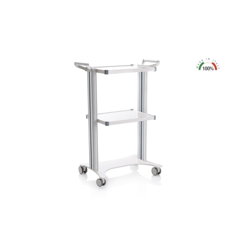 Carrello polifunzionale componibile EOLO a 2 colonne h 100 cm, 2 ripiani 40x50 cm, base laser, sistema modulare personalizzabile con accessori optional, ruote antistatiche Ø 7,5 cm con freno, per il trasporto di materiali in ospedali e ambulatori