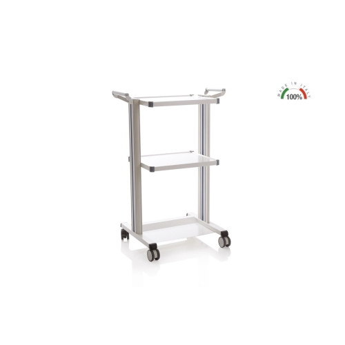 Carrello polifunzionale componibile EOLO a 2 colonne h 102 cm, 2 ripiani 40x50 cm, base saldata, sistema modulare personalizzabile con accessori optional, ruote antistatiche Ø 7,5 cm con freno, per il trasporto di materiali in ospedali e ambulatori