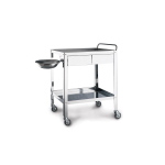 Carrello per medicazione in acciaio inox 18/10 con 2 cassetti, portacatino e catino inclusi, per attività di medicazione e assistenza infermieristica, maniglia di spinta, ruote Ø 8 cm, dim. 70x50x85h cm, peso 17 kg