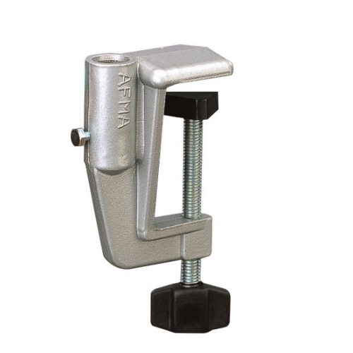Morsetto in alluminio da tavolo per il fissaggio stabile di lampade in studi medici e ambulatori, accessorio optional compatibile con la gamma lampade Moretti, montaggio rapido senza forature del piano d'appoggio