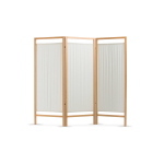 Paravento mobile in legno di Faggio a 3 ante con tendine in cotone ignifugo, per la separazione visiva e la privacy del paziente in studi medici e ambulatori, verniciatura ecologica all'acqua, dimensioni 193x170 cm, peso 10 kg