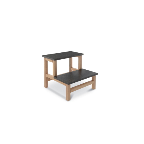 Predellino in legno di Faggio a 2 gradini con piano antiscivolo, per agevolare la salita del paziente su lettini e postazioni rialzate con maggior dislivello, verniciatura all'acqua, portata massima 150 kg, tinte optional disponibili