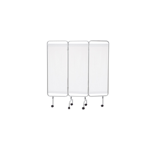 Paravento mobile in alluminio anodizzato a 3 ante per la privacy del paziente in studi medici, ambulatori e corsie, tendine in PVC lavabile e autoestinguente, ruote Ø 50 mm centrali con freno, dim. complessive 160 x 170 cm, peso 7,7 kg