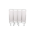 Paravento mobile in acciaio verniciato a 4 ante per la privacy del paziente in studi medici, ambulatori e corsie, tendine in PVC lavabile e autoestinguente, ruote Ø 50 mm centrali con freno, dim. complessive 200 x 170 cm, peso 14 kg