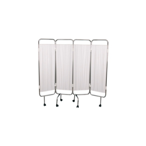 Paravento mobile in acciaio verniciato a 4 ante per la privacy del paziente in studi medici, ambulatori e corsie, tendine in PVC lavabile e autoestinguente, ruote Ø 50 mm centrali con freno, dim. complessive 200 x 170 cm, peso 14 kg