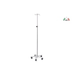 Piantana porta flebo per terapia infusionale interamente in acciaio Inox (asta, ganci, base, meccanismo di regolazione), su ruote, altezza regolabile 135-240 cm, portata massima 40 kg, ampia gamma di accessori optional