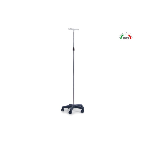 Piantana porta flebo per terapia infusionale con asta in acciaio Inox, base in polipropilene su ruote, 2 o 4 ganci, altezza regolabile 135-240 cm, portata massima 10 kg, per reparti ospedalieri e assistenza domiciliare