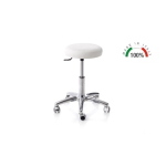 Sgabello girevole blu per personale sanitario, base in alluminio robusta, elevazione rapida a pistone a gas 14 cm con escursione altezza 42-56 cm, sedile imbottito Ø 32 cm, portata massima 150 kg, per studi medici e ambulatori