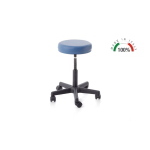 Sgabello girevole blu per personale sanitario, base leggera in polipropilene, elevazione a vite 14 cm con escursione altezza 42-56 cm, sedile imbottito Ø 32 cm, portata massima 150 kg, soluzione economica per ambulatori