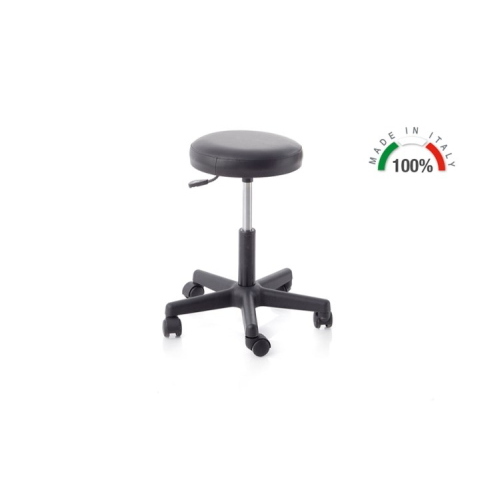 Sgabello girevole blu per personale sanitario, base leggera in polipropilene, elevazione rapida a pistone a gas 14 cm con escursione altezza 42-56 cm, sedile imbottito Ø 32 cm, portata massima 150 kg, per ambulatori
