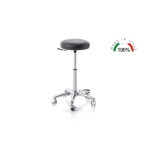 Sgabello girevole bianco per personale sanitario, base in alluminio robusta, elevazione a pistone a gas 20 cm con ampia escursione 53-73 cm, sedile imbottito Ø 32 cm, portata massima 150 kg