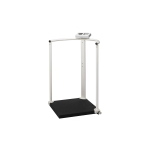 Bilancia pesapersone a piattaforma con corrimano per uso professionale, pedana extra large antiscivolo, display doppia lettura peso/altezza/BMI, ruote per il trasporto, portata 300 kg, divisione 100 g