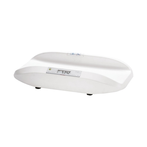Bilancia pesaneonati per uso professionale, con vassoio antiribaltamento in ABS, display LCD con funzioni memory/recall e hold/milk intake, portata 15 kg, divisione 2 g (0-6 kg) e 5 g (6-15 kg)