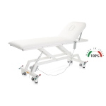Lettino per visita medica elettrico blu con ruote, piano 72 cm, altezza elettrica, schienale a cremagliera 0-60°, foro facciale, similpelle lavabile, portata 150 kg