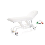 Lettino per visita medica elettrico blu con ruote, piano 68 cm, regolazione elettrica altezza/schienale 0-60°, foro facciale, similpelle lavabile, portata 200 kg