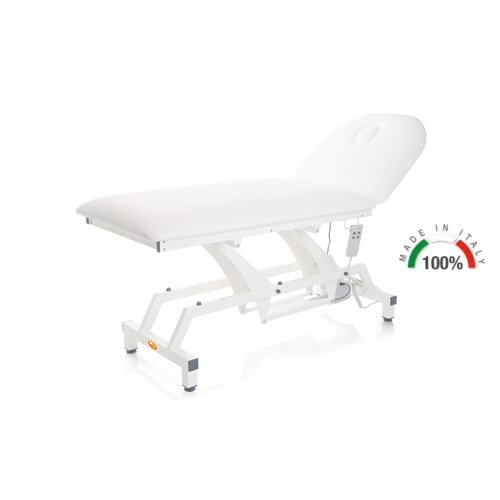 Lettino per visita medica elettrico blu, piano largo 90 cm, regolazione elettrica altezza/schienale 0-60°, foro facciale, similpelle lavabile, portata 200 kg