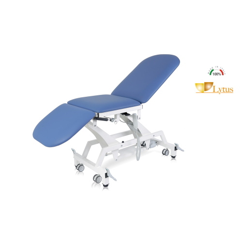 Lettino per visita medica 3 sezioni elettrico blu, piano 72 cm con ruote, per studi medici e ambulatori, regolazione elettrica altezza/schienale 0-70°, gambale a molla a gas, similpelle lavabile, portata 200 kg